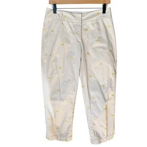 Talbots Heritage Embroidered Lemons Tan Girlfriend Cropped Chino Pants Sz 4
